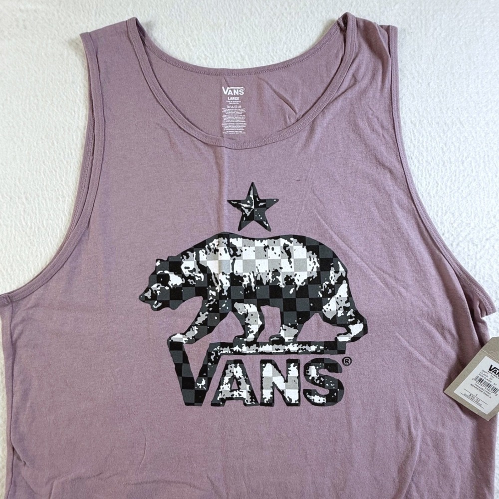 Vans Tank Top Mens Large Bearster Graphic Checkered Logo Purple NEW